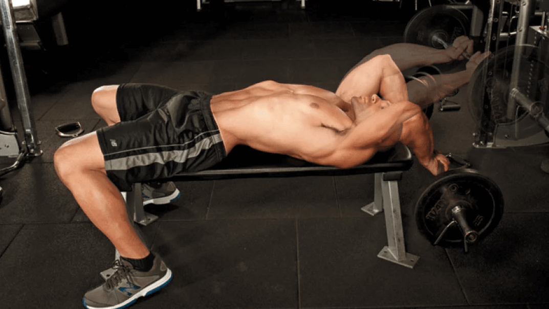 Unlike most other seated tricep press alternatives, this one is done with a barbell and on a flat bench