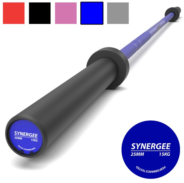 The Synergee Games 15kg and 20kg Colored Cerakote Barbells is our sixth cheap barbell mode, it comes in several colors and sizes