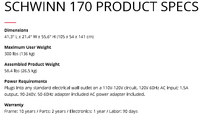 schwinn 170 warranty