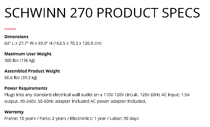 schwinn 270 warranty
