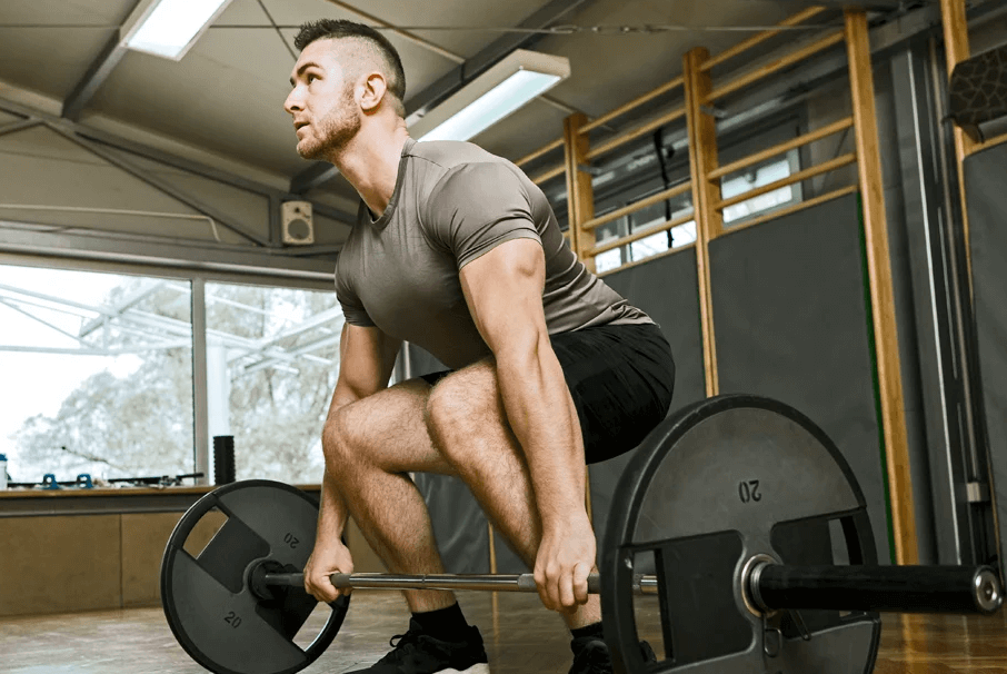 With a regular deadlift the legs are kind of tucked inside the hands