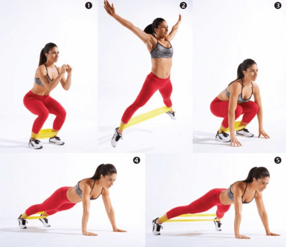 Classic burpee using resistance band